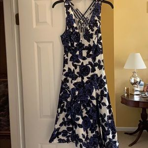 Summer blue and white midi dress